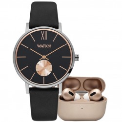 Watx and Colors Ladies Black/Rose Gold + Earbuds