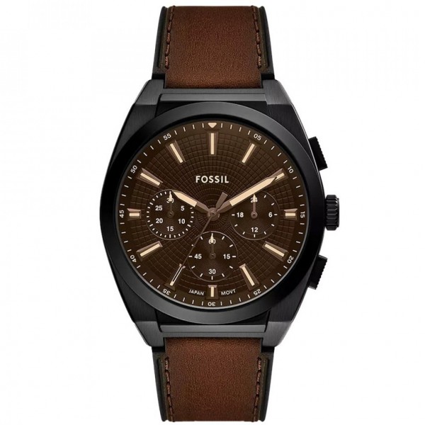 Часовник за мъже Fossil FS6108 Everett. Верижка естествена кожа в кафяв цвят. Кварцов механизъм. Водозащита 5 АТМ (душ).