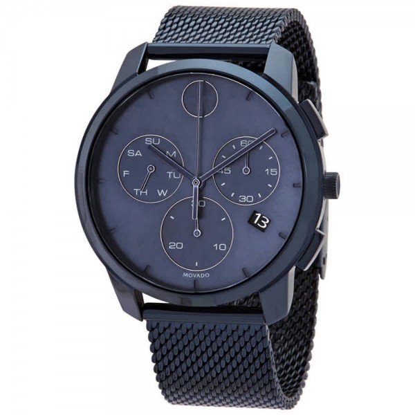 Часовник за мъже Movado 3600633 Bold. Верижка метална в син цвят. Кварцов механизъм. Водозащита 3 АТМ (водни пръски).