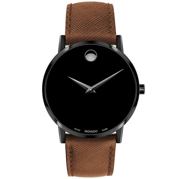 Movado 607198 Museum Classic Часовник за мъже Movado 607198 Museum Classic. Верижка естествена кожа в кафяв цвят. Кварцов механизъм. Водозащита 3 АТМ (водни пръски).