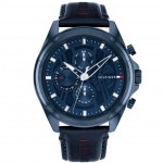 Tommy Hilfiger 1710655 Jax Часовник за мъже Tommy Hilfiger 1710655 Jax. Верижка естествена кожа в син цвят. Кварцов механизъм. Водозащита 5 АТМ (душ).
