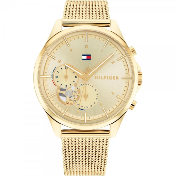 Tommy Hilfiger 1782417 Quinn Часовник за жени Tommy Hilfiger 1782417 Quinn. Верижка метална в златист цвят. Кварцов механизъм. Водозащита 3 АТМ (водни пръски).