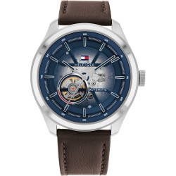 Часовник за мъже Tommy Hilfiger 1791888 Oliver Automatic. Верижка естествена кожа в кафяв цвят. Кварцов механизъм. Водозащита 5 АТМ (душ).