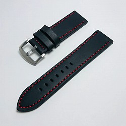 Кожена каишка 24мм за мъжки часовник черен/червен 212