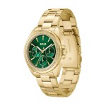 Часовник за жени Hugo Boss 1502714 Atea. Верижка метална в златист цвят. Кварцов механизъм. Водозащита 3 АТМ (водни пръски).