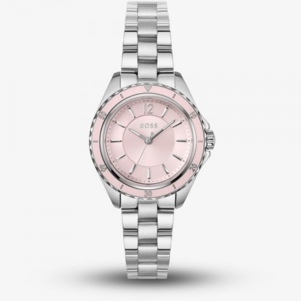 Часовник за жени Hugo Boss 1502847 Sage. Верижка метална в сребрист цвят. Кварцов механизъм. Водозащита 3 АТМ (водни пръски).