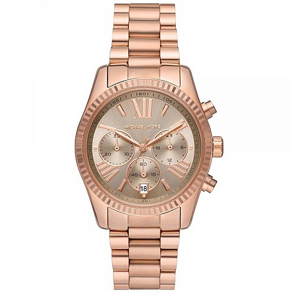 Часовник за жени Michael Kors MK7217 Lexington Chronograph. Верижка метална в златист цвят. Кварцов механизъм. Водозащита 10 АТМ (плуване).